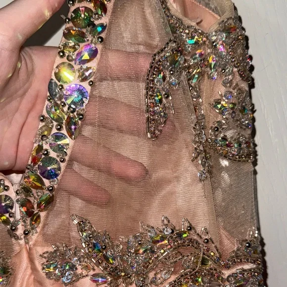 Sparkling Peach Gown with Embellished Bodice - Picture 4 of 6